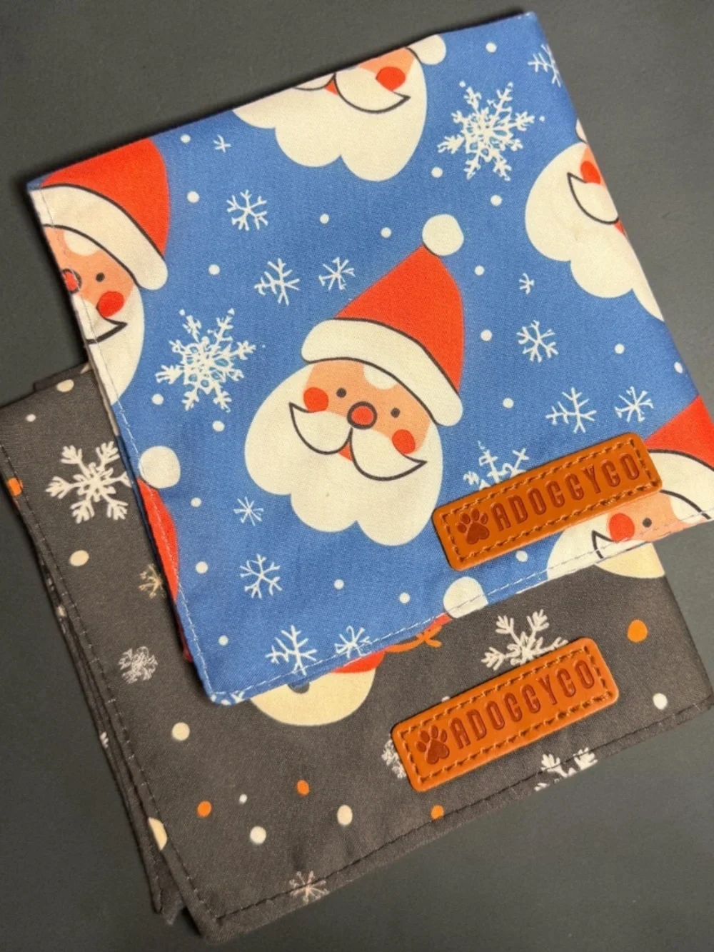 ADOGGYGO Christmas Dog Bandanas 2 Pack Large NWOT Santa Snowman